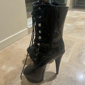 Pleaser black leather lace up booties